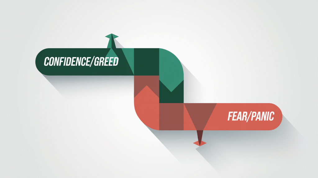 Conceptual image showing trading psychology through bullish and bearish candlesticks