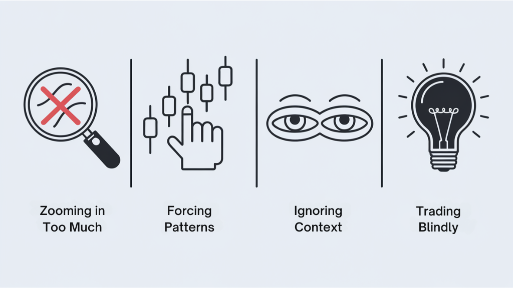 Infographic showing candlestick chart mistakes beginners should avoid