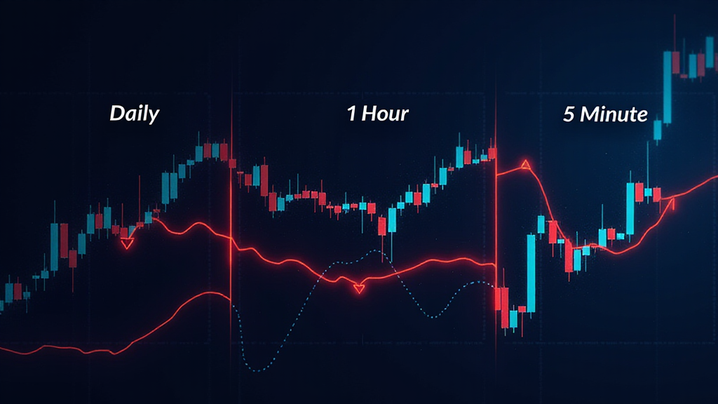 Example of multi timeframe trading strategy using daily, 1-hour, and 5-minute charts.